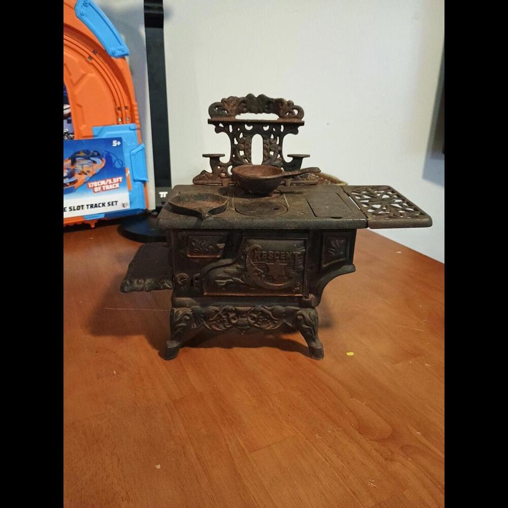 Vintage Crescent Cast Iron Miniature Stove w/ Accessories